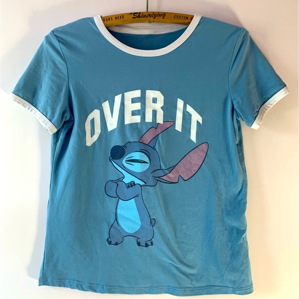 DISNEY Lilo and Stitch “Over It” Graphic Light Blue T-Shirt Women's Size S
